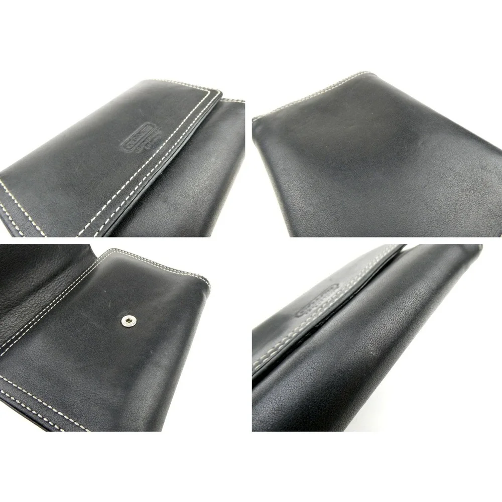Coach Black Leather Medium Trifold Wallet